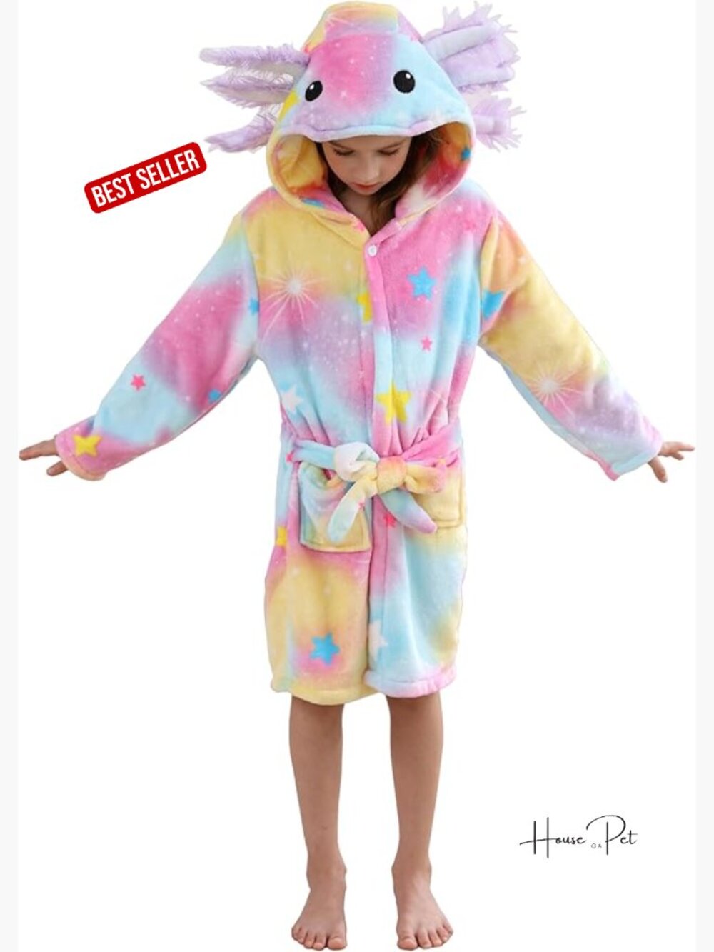 Soft Flannel Hooded Bathrobe for Kids Loungewear